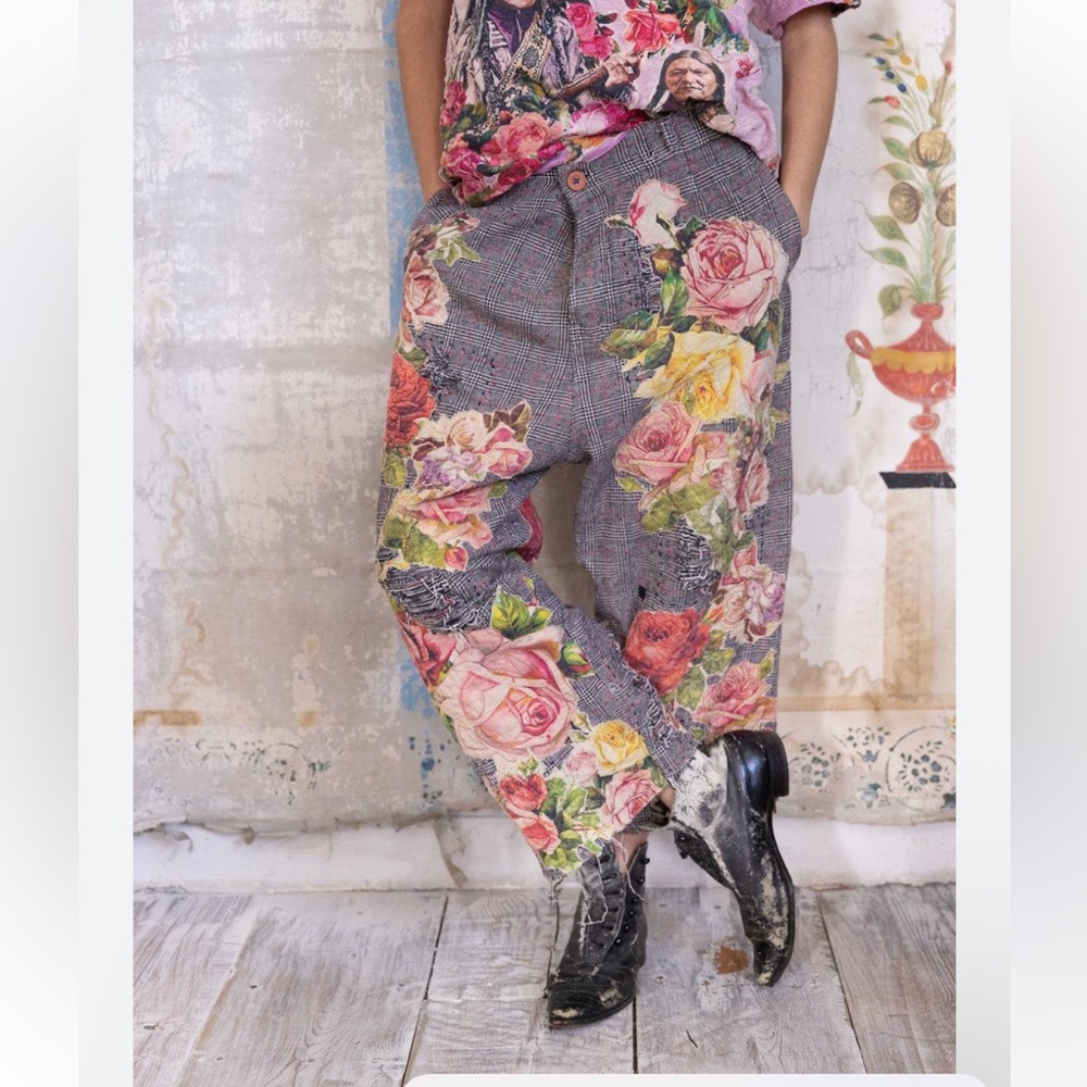 Magnolia Pearl Plaid pants with Red Accents